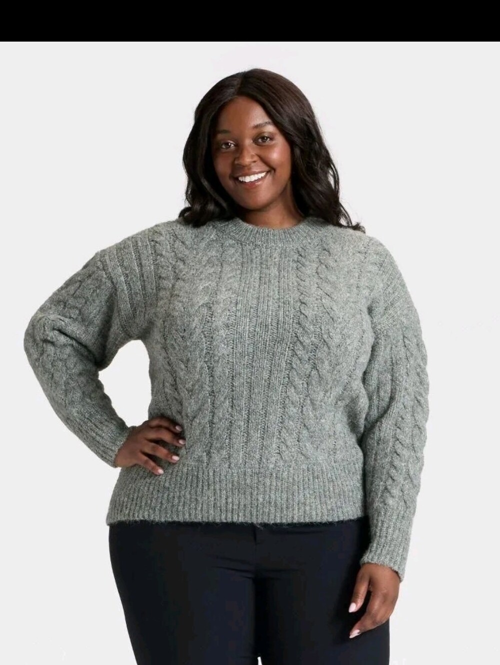 A NEW DAY Women's Cabled Sweater Heather Gray Size XXL
